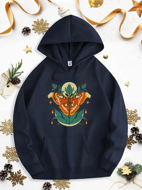 Men's Graphic Hoodie Ornate Fairy Lights Glowing Leaves With Decorative Festive Botanical Fox