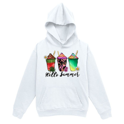 Men's Graphic Hoodie Hello Summer Colorful Fruit Drinks With Whipped Cream Surrounded By Ice Cups