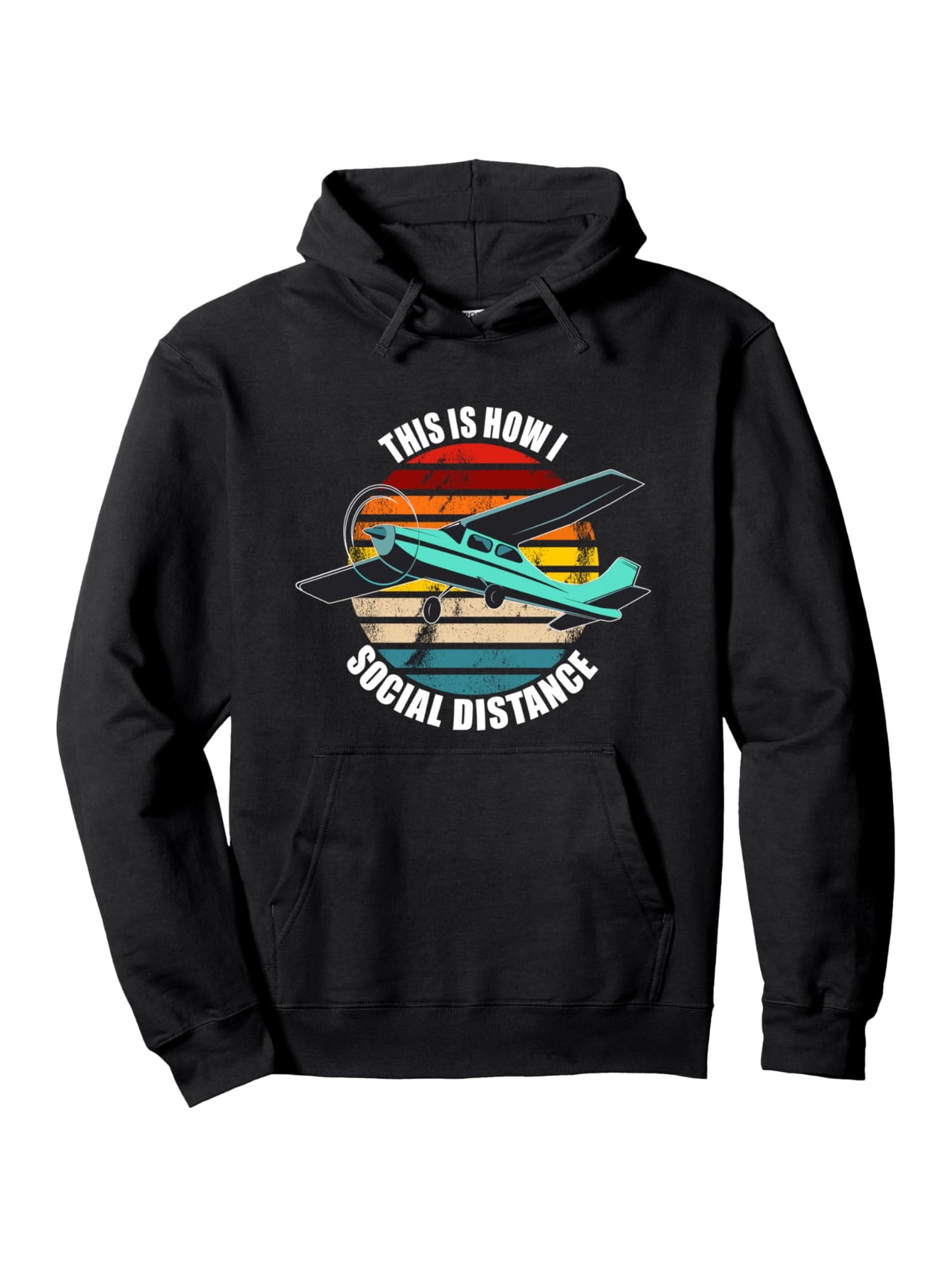 Men's Graphic Hoodie This Is How I Social Distance Retro Sunset With Airplane And Flying Clouds