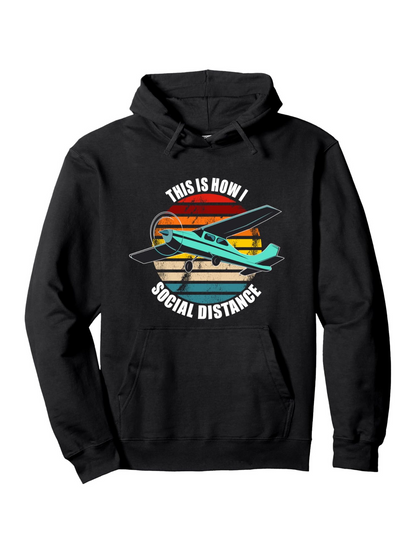 Men's Graphic Hoodie This Is How I Social Distance Retro Sunset With Airplane And Flying Clouds
