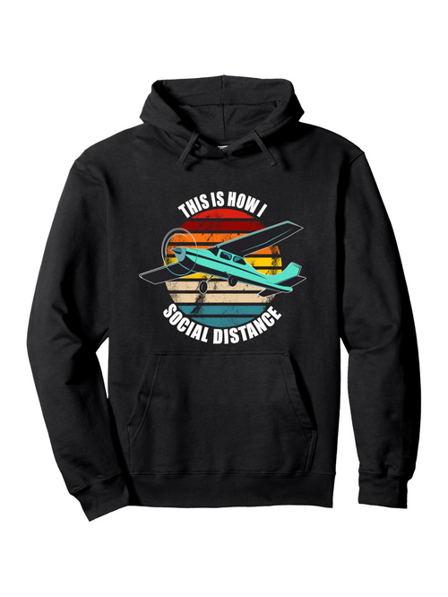 Men's Graphic Hoodie This Is How I Social Distance Retro Sunset With Airplane And Flying Clouds
