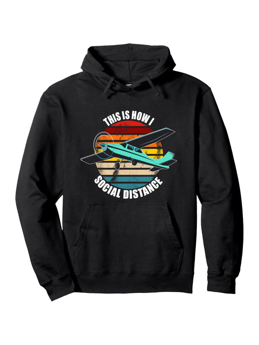 Men's Graphic Hoodie This Is How I Social Distance Retro Sunset With Airplane And Flying Clouds
