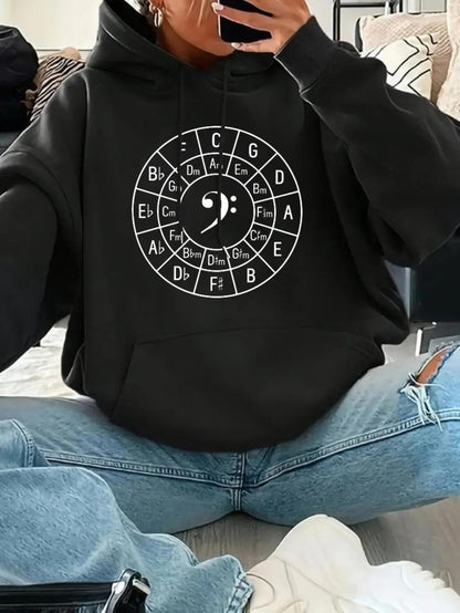 Women's Graphic Hoodie Circular Symbols With Music Note And Alphabet Chart Hoodie