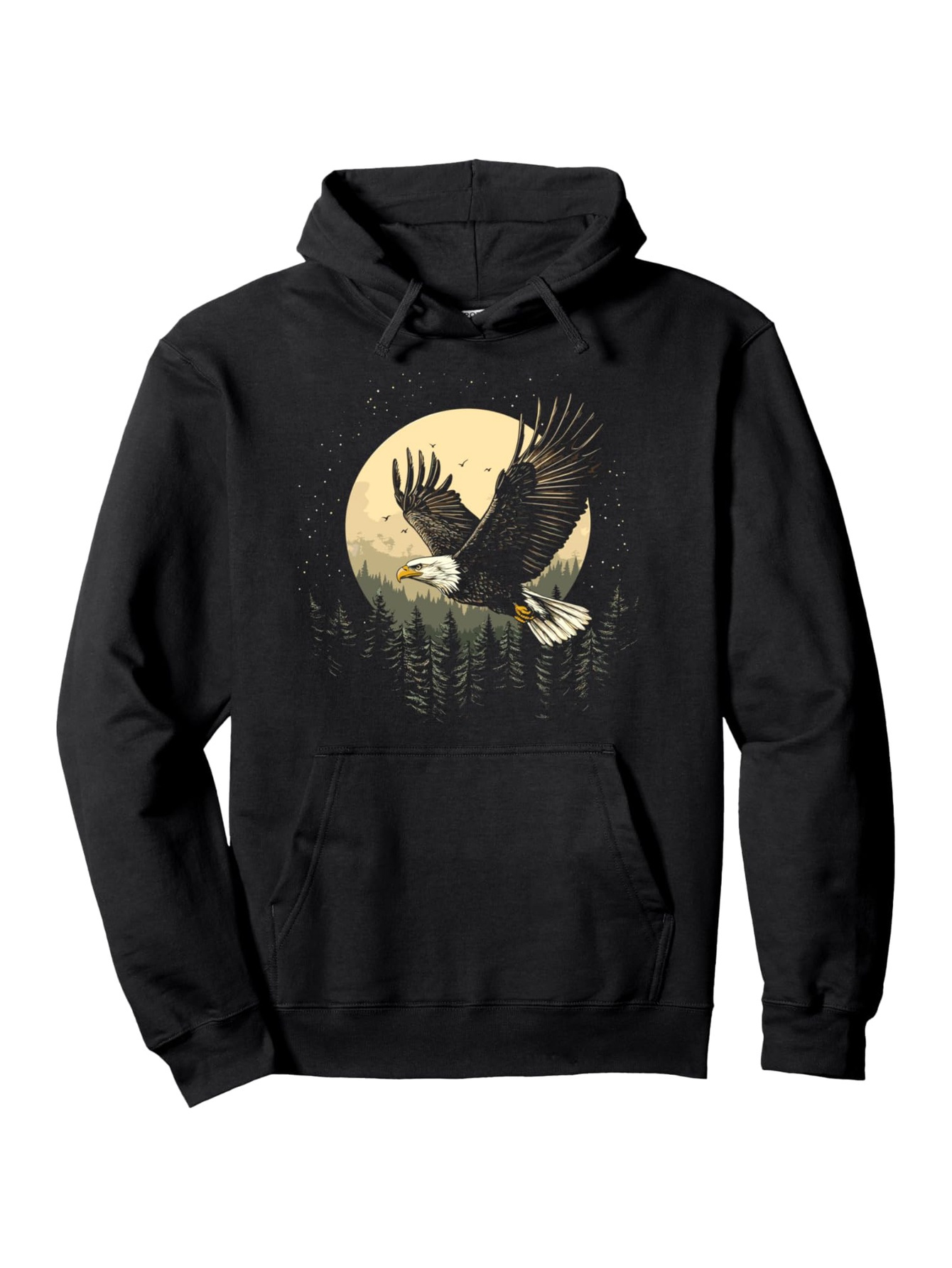 Men's Graphic Hoodie Majestic Eagle Soaring Under Moonlit Night Above Pine Tree Forest Eagle