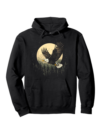 Men's Graphic Hoodie Majestic Eagle Soaring Under Moonlit Night Above Pine Tree Forest Eagle