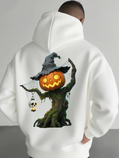 Men's Graphic Hoodie Glowing Halloween Pumpkin Lantern Hanging From Haunted Tree