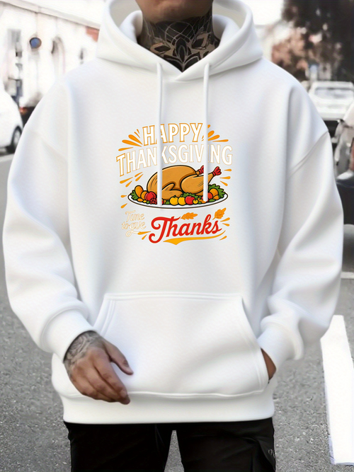 Men's Graphic Hoodie Happy Thanksgiving Golden Fall Leaf Vegetables Festive Harvest Turkey