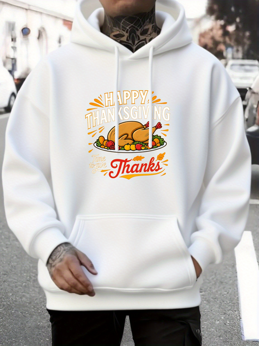 Men's Graphic Hoodie Happy Thanksgiving Golden Fall Leaf Vegetables Festive Harvest Turkey