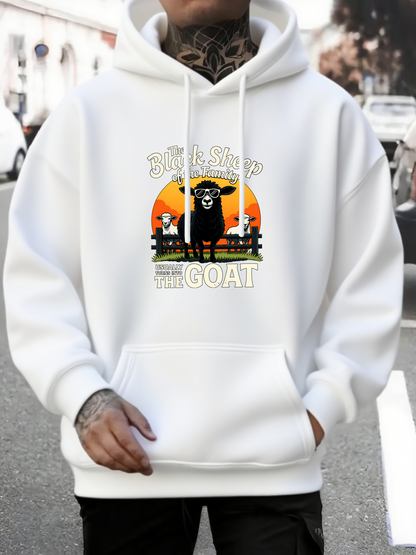 Men's Graphic Hoodie Stay Golden Vintage Sunset With Silhouetted Fence And A Happy Goat