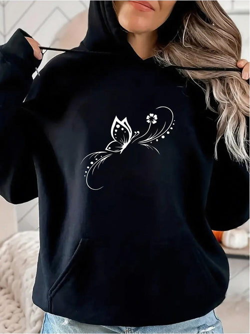 Women's Graphic Hoodie Elegant Flourishes With Swirling White Patterns And Graceful Butterfly