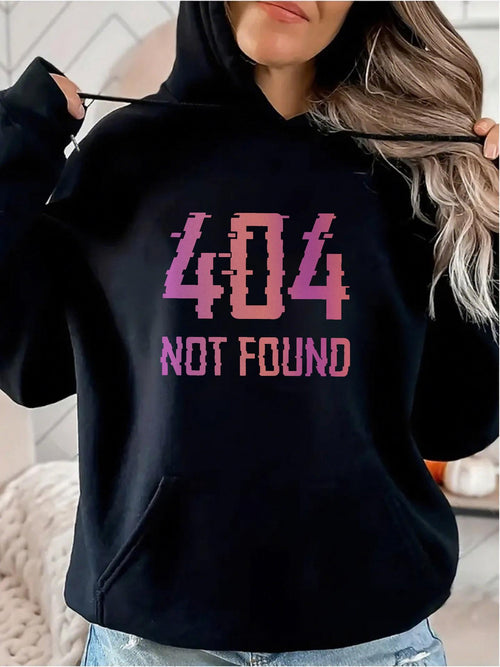 Women's Graphic Hoodie Distorted Digital Style With Glitch Typography On Black Hoodie