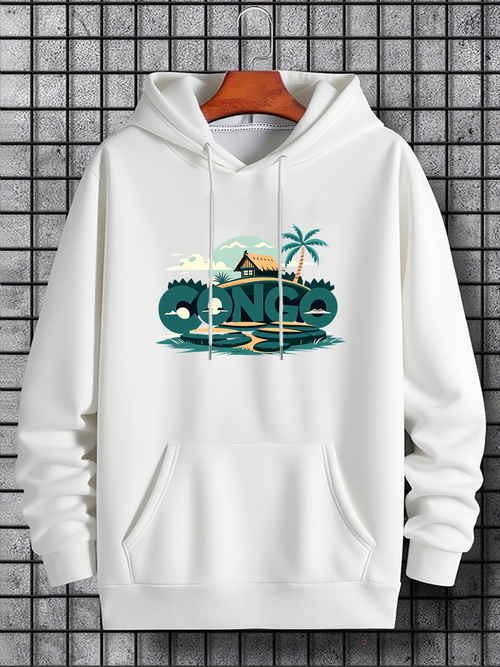 Men's Graphic Hoodie Beach Hut With Palm Trees Reflected In Calm Blue Water House