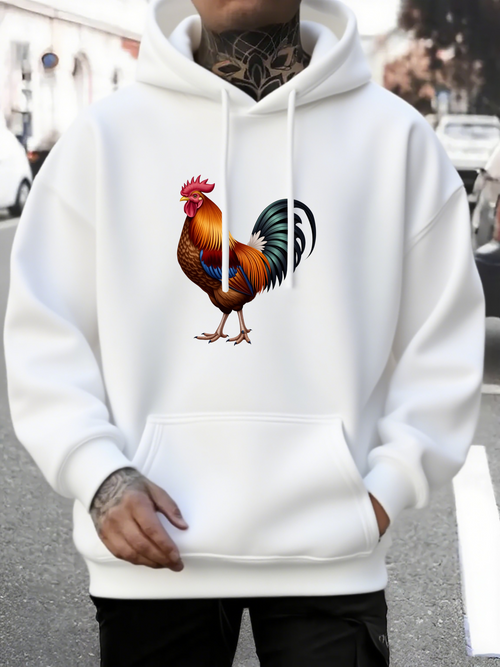 Men's Graphic Hoodie Vivid Feathered Colors Under Soft Daylight Rooster