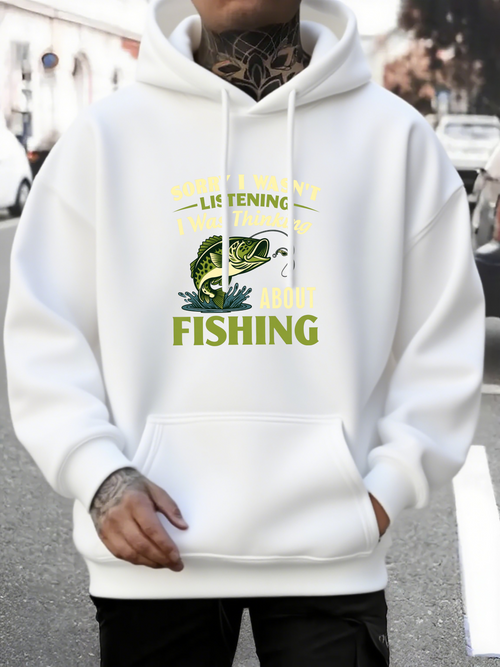 Men's Graphic Hoodie Listening Under Sunny Sky With Jumping Fish Fishing