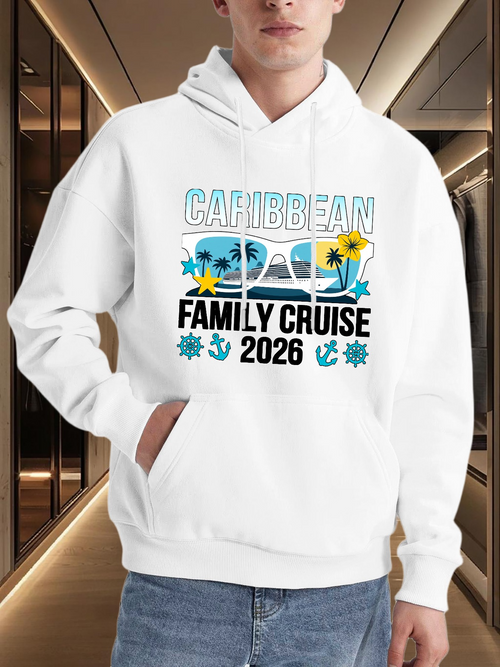 Men's Graphic Hoodie Caribbean Family Cruise With Tropical Palm Trees And Ocean Waves Hoodie