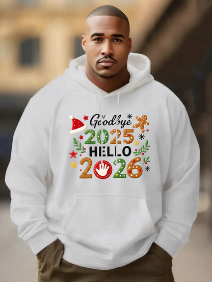 Men's Graphic Hoodie Goodbye 2025 Hello 2026 Colorful Holiday Motifs And Festive Symbols Hoodie