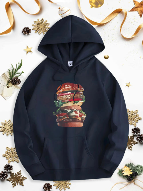 Men's Graphic Hoodie Tasty Layers Surrounded By Festive Sparkle On Mouthwatering Juicy Hamburger