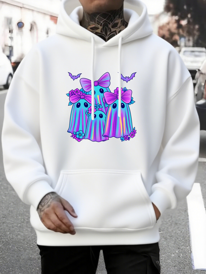 Men's Graphic Hoodie Pastel Purple Ghosts With Pink Bows And Flying Bats Ghost