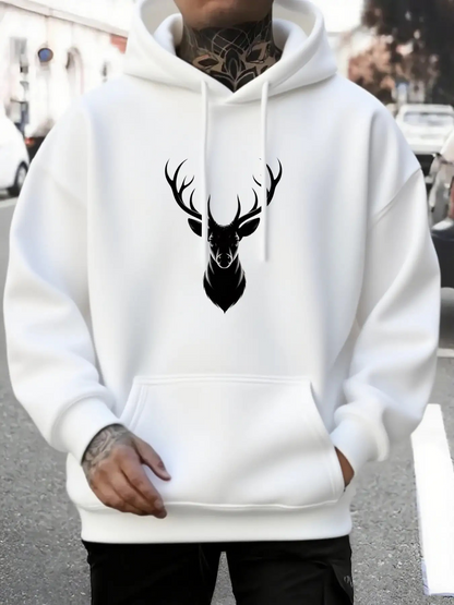 Men's Graphic Hoodie Urban Calm Silhouette Surrounded By Gentle Soft Minimalist Lines Deer