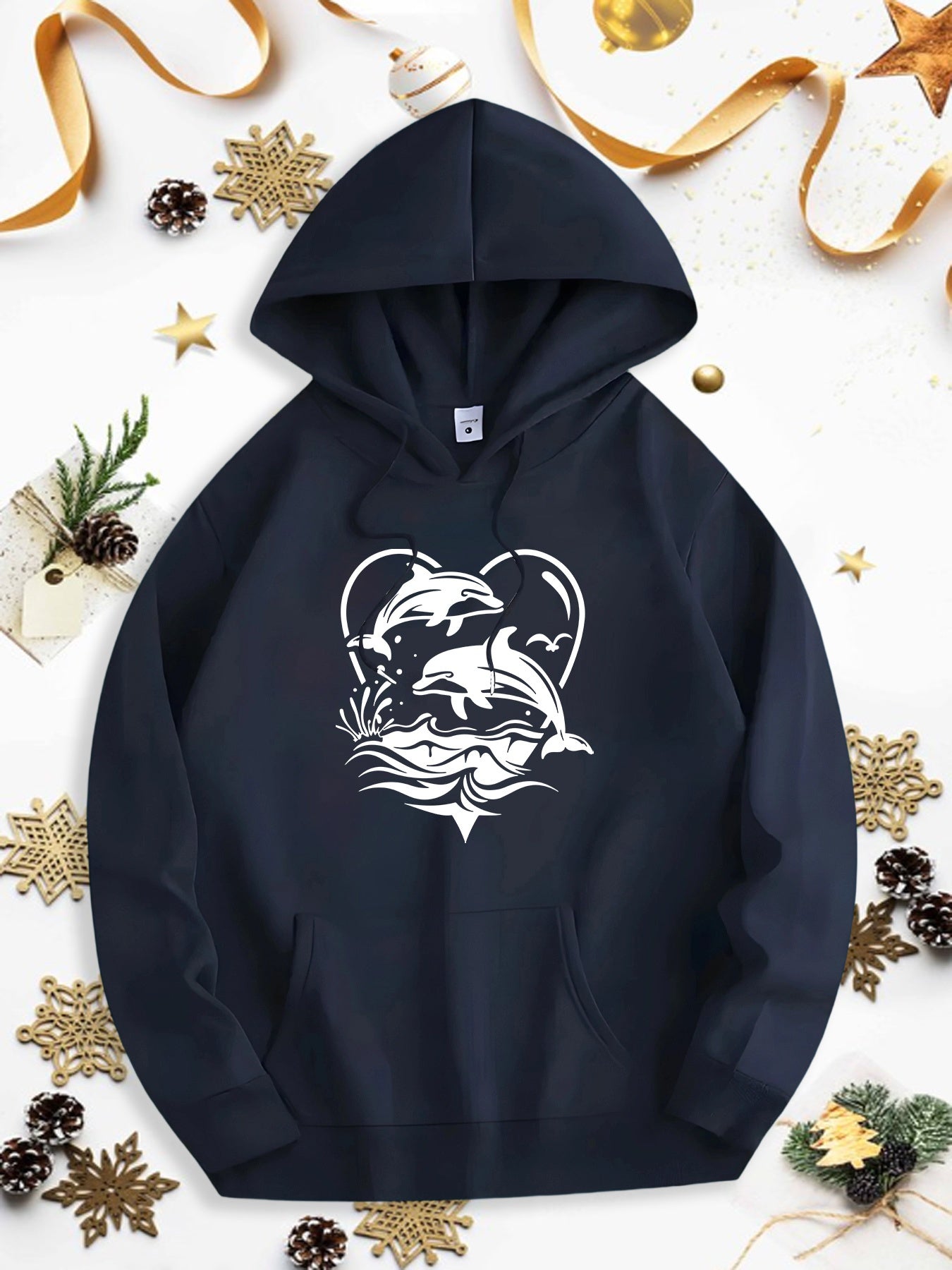 Men's Graphic Hoodie Peaceful Ocean Waves Surrounded By Leaping Dolphins And Flying Seagulls Dolphin