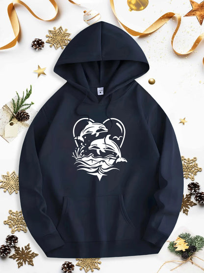 Men's Graphic Hoodie Peaceful Ocean Waves Surrounded By Leaping Dolphins And Flying Seagulls Dolphin