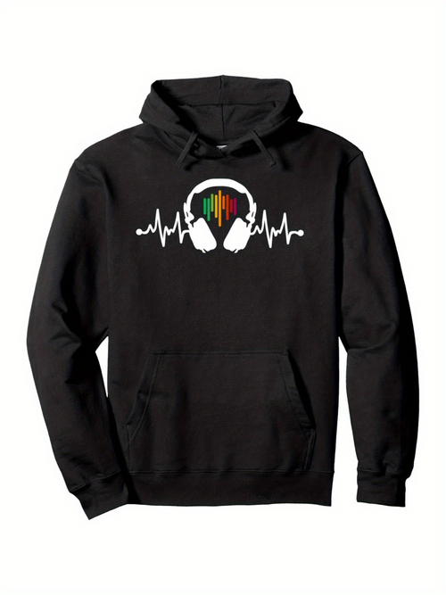 Men's Graphic Hoodie Colorful Pulse Lines With Headphones And Sound Wave Pattern
