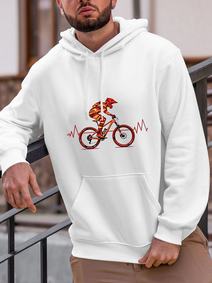 Men's Graphic Hoodie Dynamic Waves With Vibrant Rider Cycling On Heartbeat Bicycle
