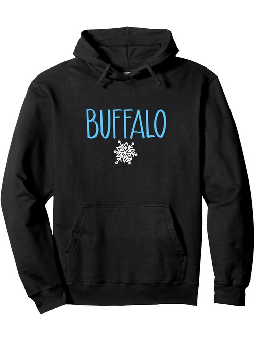Men's Graphic Hoodie Buffalo Blue Lettering With Snowflake Motif Centered Winter Hoodie