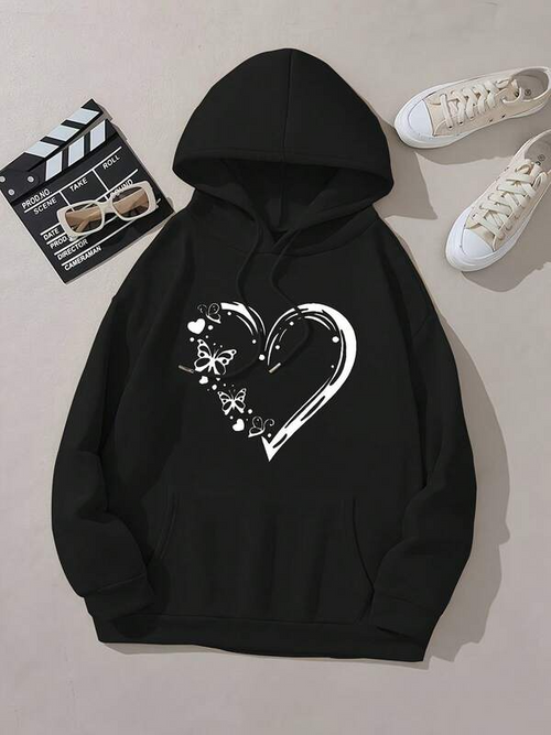 Women's Graphic Hoodie Abstract Broken Heart With Scribble Sketch Style Centered Heart