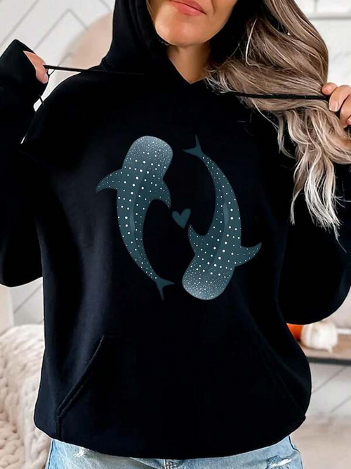 Women's Graphic Hoodie Graceful Dotted Pattern Whales Surrounded By Gentle Waves Whale