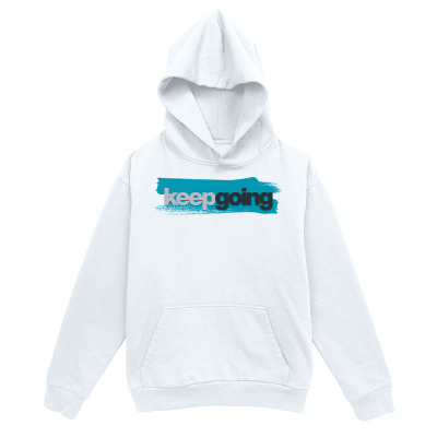 Men's Graphic Hoodie Keep Going Bold Blue Rectangle With Motivational Slogan On White Hoodie