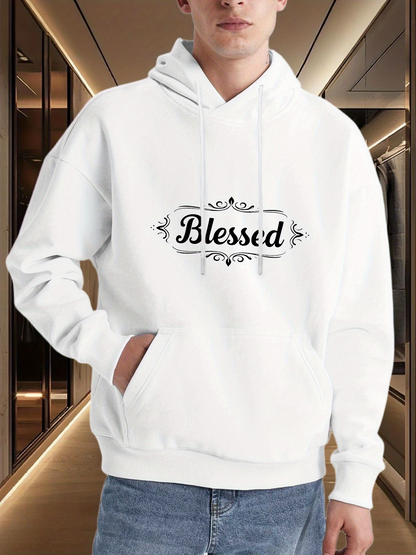 Men's Graphic Hoodie Blessed Decorative Floral Frame With Elegant Swirling Accents Hoodie