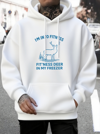 Men's Graphic Hoodie Im Into Fitness Fitness Deer In My Freezer Playful Blue Sketch With Forest And Deer Design Deer