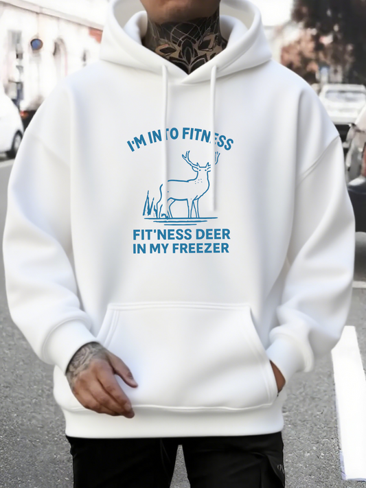 Men's Graphic Hoodie Im Into Fitness Fitness Deer In My Freezer Playful Blue Sketch With Forest And Deer Design Deer