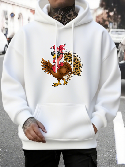 Men's Graphic Hoodie Leopard Bandana Patterned Turkey With Cartoon Style Wings Under Bright Daylight Turkey