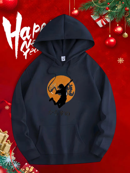 Men's Graphic Hoodie Halloween Night With Full Moon And Flying Witch Silhouette Hoodie