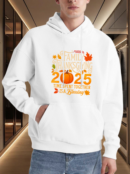 Men's Graphic Hoodie Family Thanksgiving 2025 With Pumpkin And Autumn Leaves Blessing Hoodie