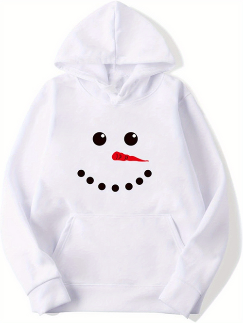 Men's Graphic Hoodie Playful Winter With Black Dots Carrot Nose And Large Eyes Snowman