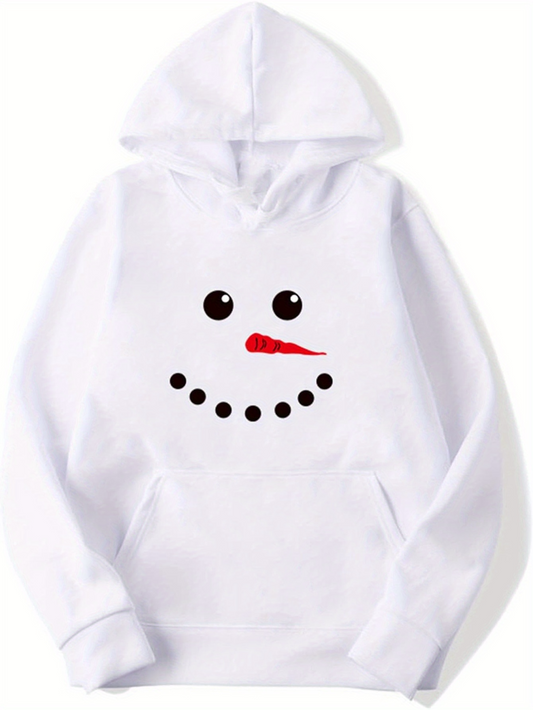 Men's Graphic Hoodie Playful Winter With Black Dots Carrot Nose And Large Eyes Snowman