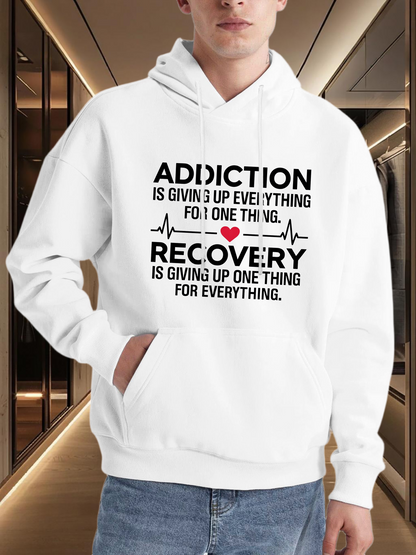 Men's Graphic Hoodie Addiction Recovery With Heartbeat Design Inspiring White Hoodie