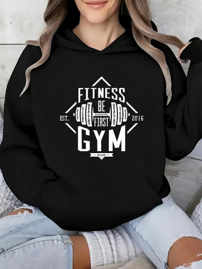 Women's Graphic Hoodie Fitness Be Your Best Among Barbell Weights Gym