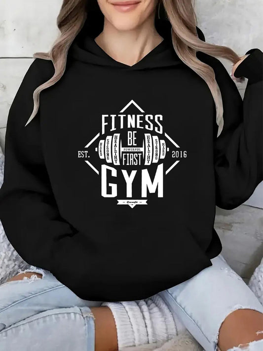 Women's Graphic Hoodie Fitness Be Your Best Among Barbell Weights Gym