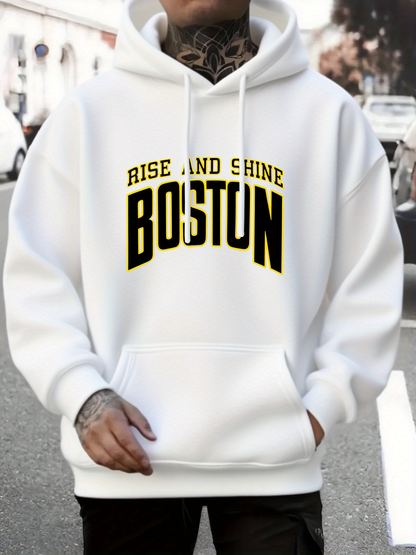 Men's Graphic Hoodie Rise And Shine Yellow Lettering Street Boston