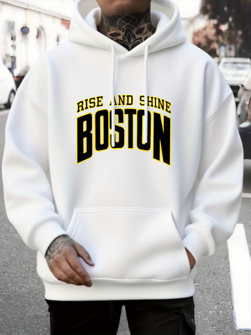 Men's Graphic Hoodie Rise And Shine Yellow Lettering Street Boston