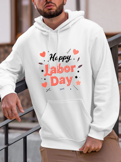 Men's Graphic Hoodie Happy Labor Day With Colorful Hearts Above Festive Celebration Hoodie