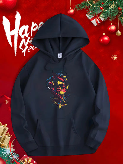 Men's Graphic Hoodie Colorful Abstract Art With Glowing Brush Strokes Featuring Modern Human Face