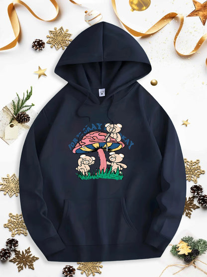 Men's Graphic Hoodie Happy Day Cute Cartoon Mushrooms With Smiling Pink Cap Mushroom