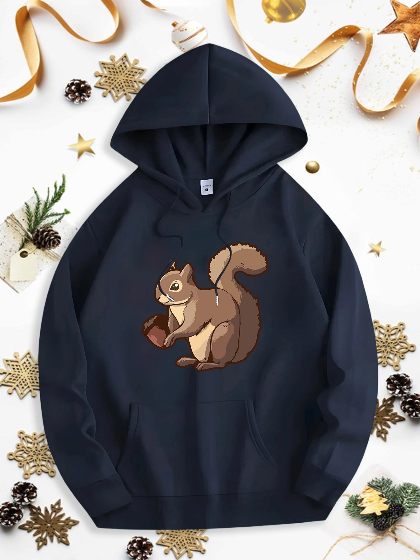 Men's Graphic Hoodie Warm Autumn Leaves With Chestnut Acorn Among Brown Fluffy Squirrel
