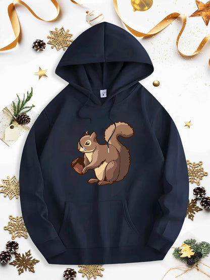 Men's Graphic Hoodie Warm Autumn Leaves With Chestnut Acorn Among Brown Fluffy Squirrel