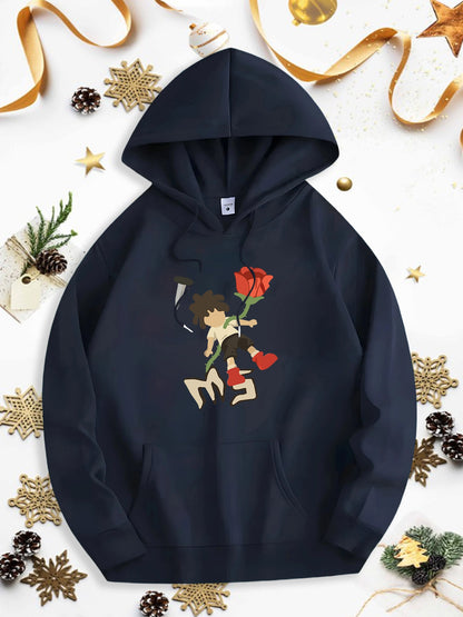 Men's Graphic Hoodie Romantic Boy Carrying Red Balloons With Love Hearts Under Moonlight Boy